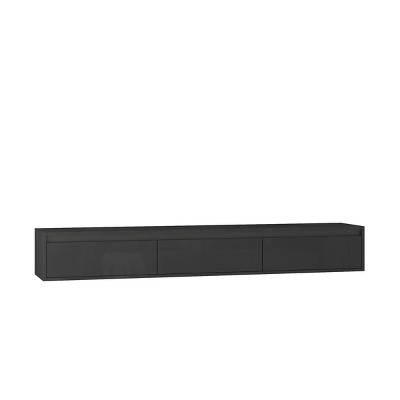 GlasFlength TV Stands and Consoles Floating TV Stand Wall Mounted TV Shelf Outlet High Gloss TV Cabinet for Living Room, Black, 70.47"*17.3"*5.51"