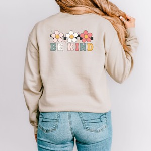 Simply Sage Market Be Kind Checkered Flowers Front And Back Sweatshirt - 1 of 4