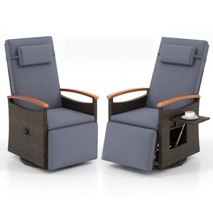 Tangkula Set Of 2 Patio Rattan 360° Swivel Recliner Chair Wicker Lounge Chair w/Adjustable Backrest & Footrest Reclining Seat w/Flip Side Table - 1 of 4