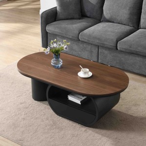 Modern Oval Coffee Table with Storage Drawer,47" Faux Marble Table with Adjustable Feet,Metal Center Table for Living Room-Cuddlewood - 1 of 4