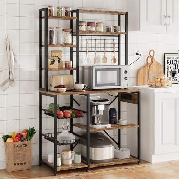 Whizmax Bakers Rack with Power Outlet, Microwave Stand with 2 Wire Drawer, Industrial Coffee Bar Station, 7-Tier Kitchen Bakers Rack