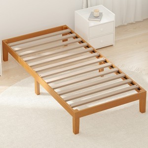 INFURNIC Beds Wood Bed Frame, Wooden Platform Bed Frame Mattress Foundation With Support Slats, Natural Pine Bedstead, Brown, 74.4"*38"*12" - 1 of 4