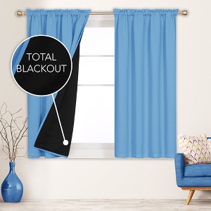Deconovo ModernLuxury 100% Full BlackOut SatinRodCurtains For LivingRoom or BedRoom 2Panels - 1 of 4