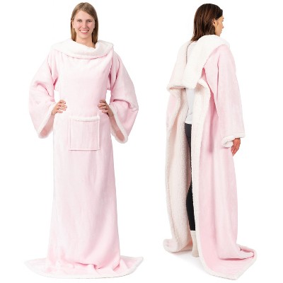 PAVILIA Wearable Blanket with Sleeves for Women Men Adults, Warm Soft Plush Snuggle Pocket Sleeved TV Throw