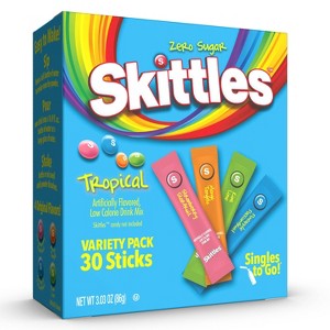 Skittles Zero Sugar Tropical Variety Pack Drink Mix - 30ct Packets - 1 of 4