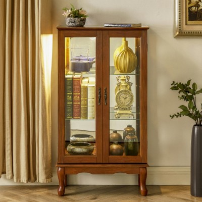 Syemin Decorative Storage Cabinets Accent Storage Cabinet, Curio Cabinet, Curio Diapaly Cabinet with Adjustable Shelves, Brown, 26"*11.75"*43.5"