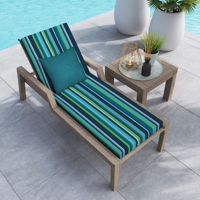 Blue and Green Stripe Outdoor Chaise Lounge Cushion, 70" x 22.5"