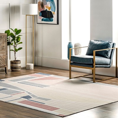 Ivory and Beige Geometric Washable 8' x 10' Area Rug