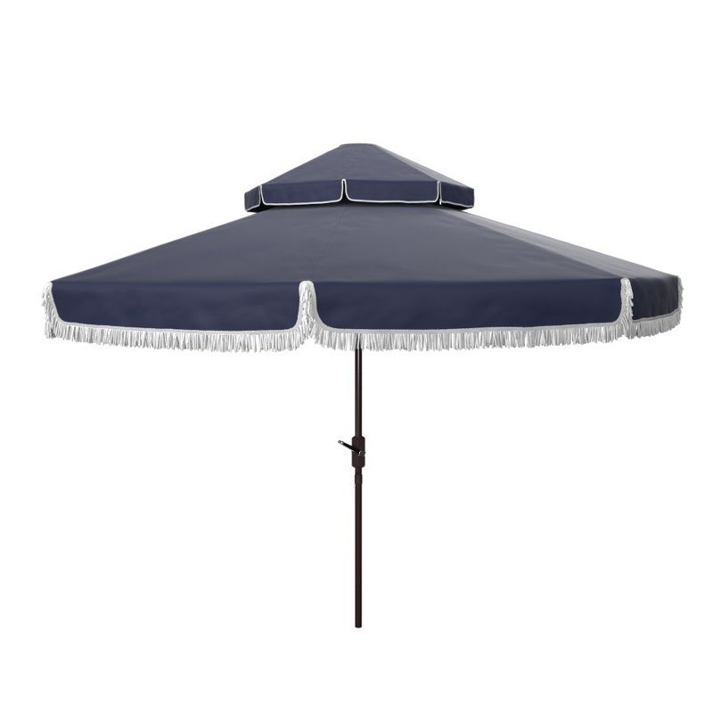 Milan Fringe 9Ft Double Top Crank Patio Outdoor Umbrella  - Safavieh, 1 of 2