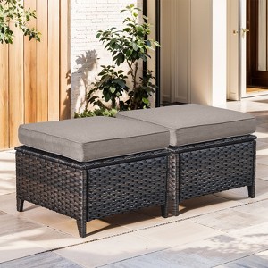 Buenhomino Patio Wicker Ottomans Set of 2, Multipurpose Outdoor Ottomans for Patio, Additional Seating, Footrest, Side Table, Removable Cushions - 1 of 4