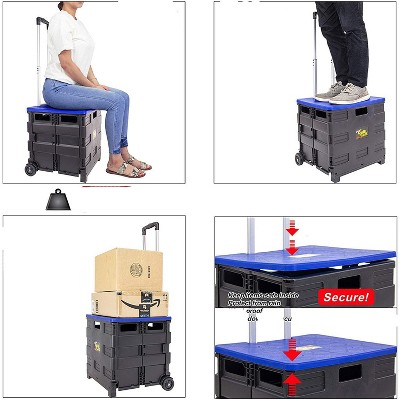 Blue Aluminum and Plastic Collapsible Rolling Cart with Lid