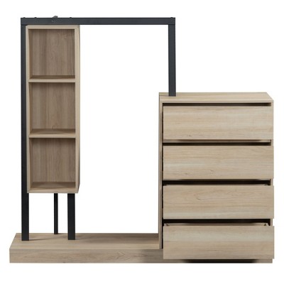NicBex 50.40"H Open Armoire Wardrobe Closet Storage Cabinet with 3 Shelves & 4 Drawers for Bedroom