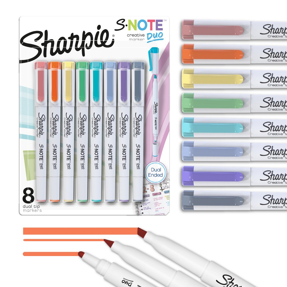 Photos - Accessory Sharpie S-Note 8pk Dual Tip Creative Colorful Highlighters Gifting: Ultra Fine & Fine Point, Art Stationery, Teacher Supplie 