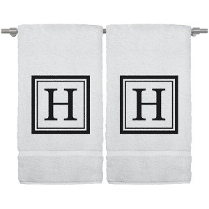 BC BARE COTTON Monogrammed Hand Towel, 100% Turkish Cotton - Set of 2 - White - Black Square - 1 of 1