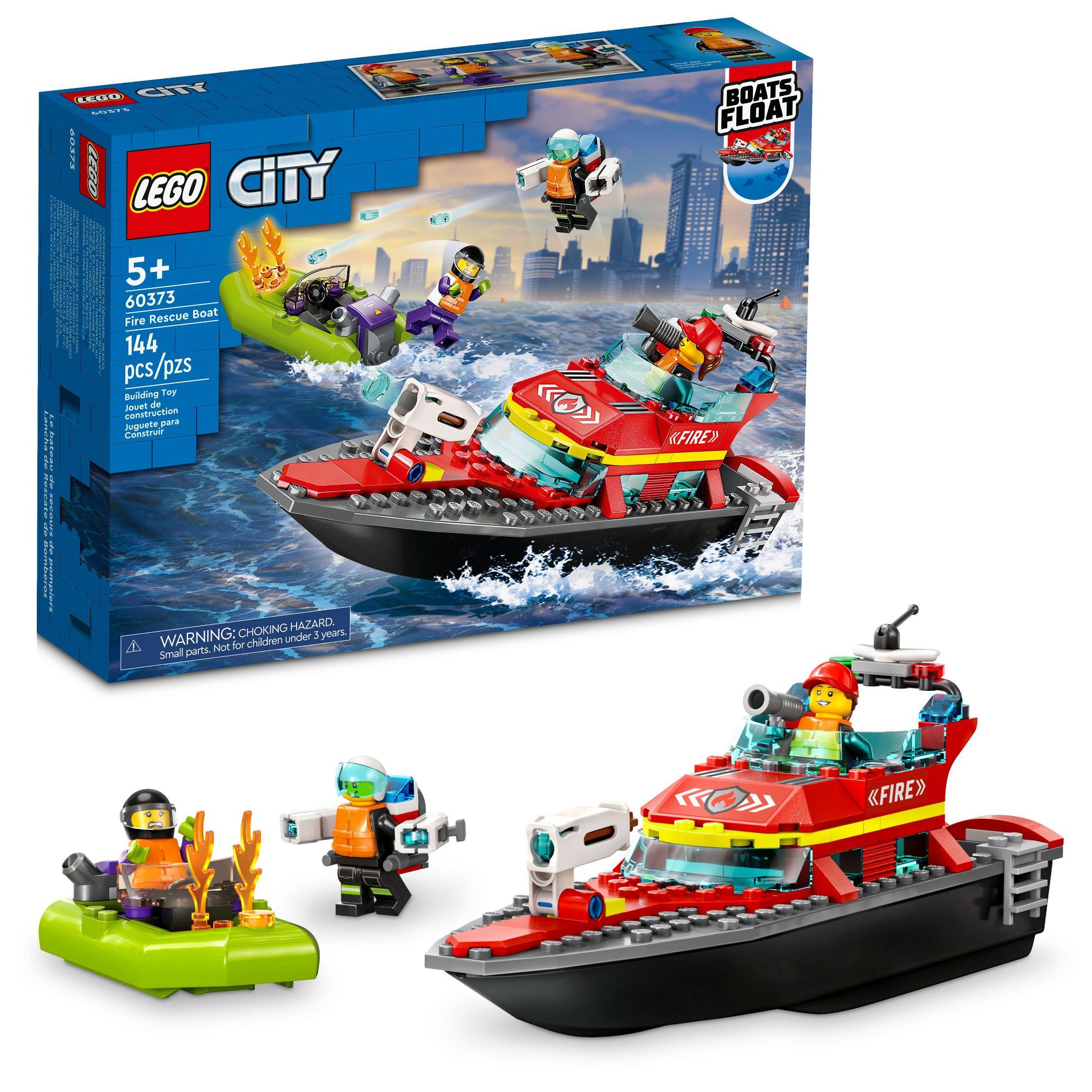 LEGO City Fire Rescue Boat Toy, Floats on Water Set 60373