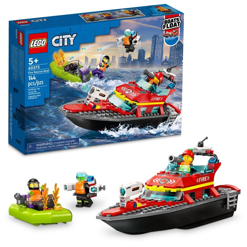 LEGO City Fire Rescue Boat Toy, Floats on Water Set 60373, 1 of 8
