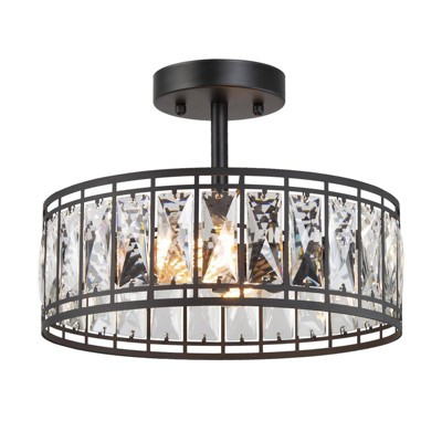LNC Ballet 2-Lights 12.5-in Matte Black and Crystal Glass Drum LED Semi-flush Mount Lights