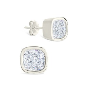SHINE by Sterling Forever Sterling Silver Cushion Cut Bezel Set Stud Earrings - 1 of 4