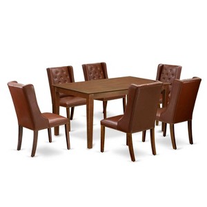 HomeStock 7-Piece Rectangle Mahogany Finish Solid Wood Top Dining Table with 6 Chairs - 1 of 4