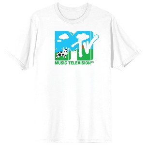 MTV Cow In Field Logo Adult White Crew Neck Short Sleeve T-shirt - 1 of 3