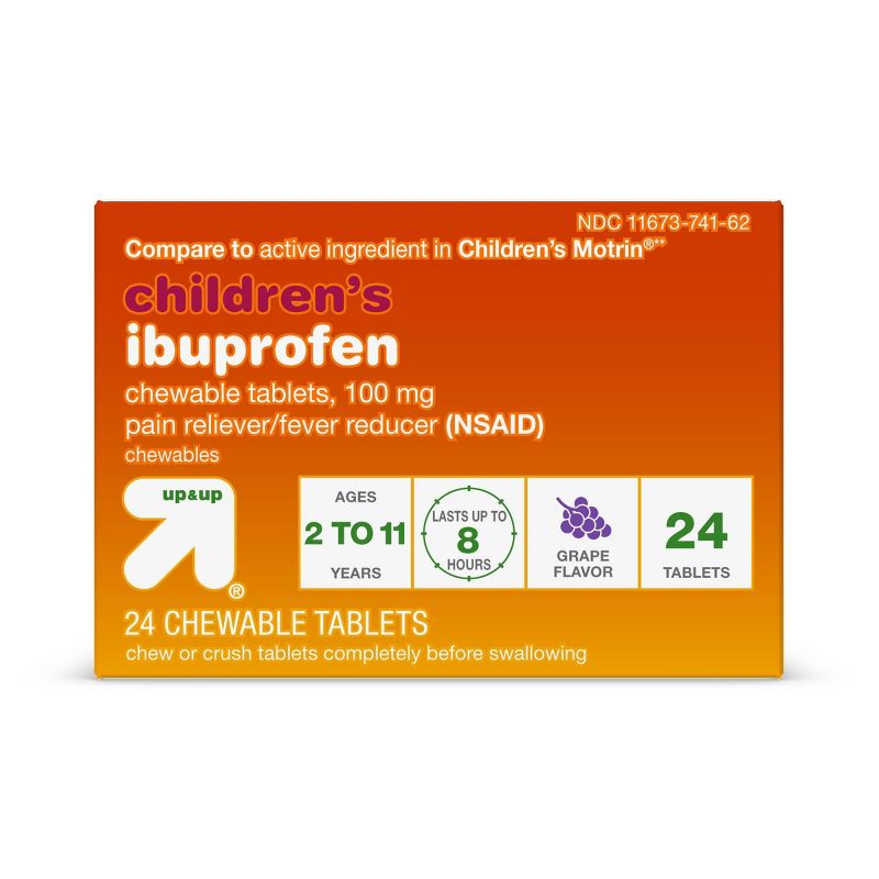 Junior Strength Ibuprofen (NSAID) Pain Reliever &#38; Fever Reducer Tablets - Grape - 24ct - up &#38; up&#8482;, 1 of 9