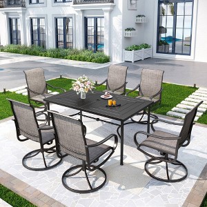 7pc Outdoor Dining Set with Swivel Sling Chairs & Large Metal Rectangle Table with Umbrella Hole - Gray - Captiva Designs - 1 of 4