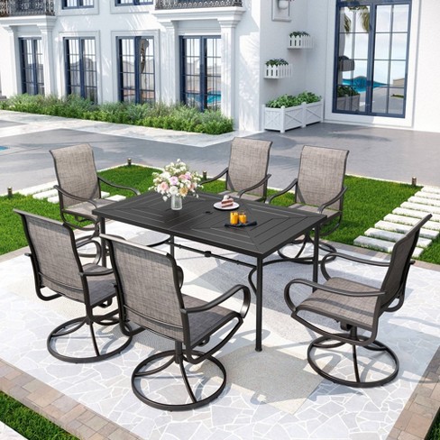 7pc Outdoor Dining Set with Swivel Sling Chairs & Large Metal Rectangle Table with Umbrella Hole - Gray - Captiva Designs - image 1 of 4