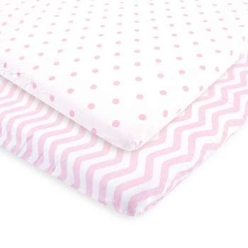 Luvable Friends Baby Girl Fitted Playard Sheet, Pink Chevron Dot, One Size