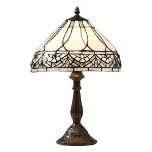 12" x 12" 18" Tiffany Style Table Lamp White/Brown - Warehouse of Tiffany: Stained Glass Dome Shade, ETL Listed, Metal Body - 1 of 3