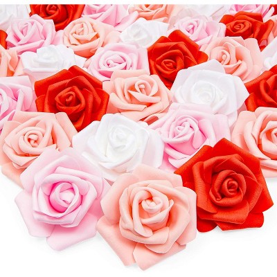 Bright Creations 3" 100 Pack Artificial Rose Fake Flower Heads for Making Bouquets and Decor, 4 Colors 25 Each