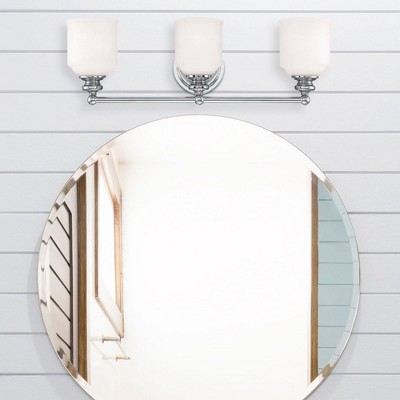 Melrose 3-Light Polished Chrome Vanity Fixture with White Glass Shades