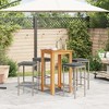 vidaXL Acacia & Poly Rattan 5Pc Patio Bar Set - Gray Outdoor Bar Table and Stools with Comfort Cushions, Footrest, Washable Covers - 3 of 4