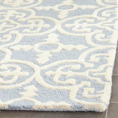 Navy Blue and Ivory Hand-Tufted Wool Square Rug - 8' x 8'