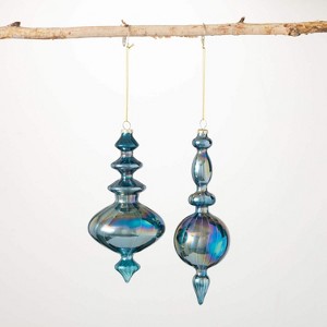 Sapphire Blue Finial Ornaments Blue 9"H Glass Set of 2 - 1 of 2