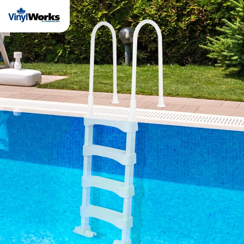 Vinyl Works SLD2 Heavy Duty Resin Pool Step Ladder with Ergonomic Aluminum Handrails for 60 Inch Above Ground or In Ground Swimming Pools, White, 4 of 7