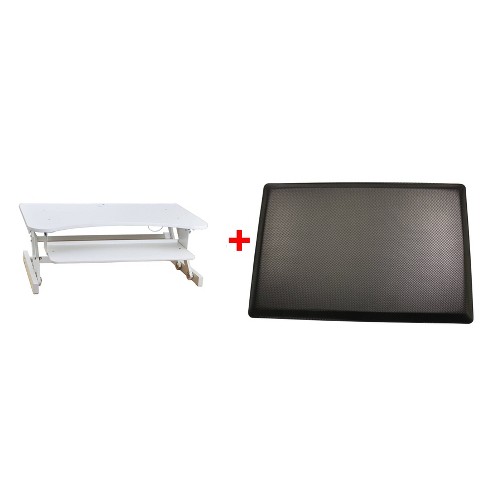 Deluxe Sit To Stand Desk Riser With Medium Energizing Mat White