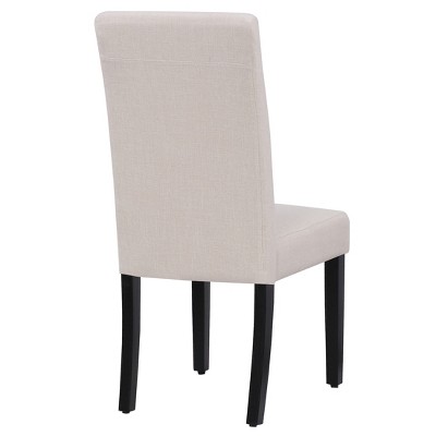 Beige Linen Upholstered Parsons Side Chair with Black Wood Legs