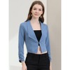INSPIRE CHIC Women's Regular Fit Notched Lapel Ruched Sleeve Business Crop Blazer - 3 of 4