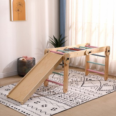 Colorful Wooden Indoor Climbing Tower with Slide