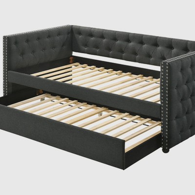 Romona Gray Twin Upholstered Daybed with Trundle and Nailhead Trim