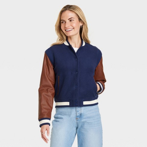 Women's Shrunken Varsity Jacket - Universal Thread™ Blue XL