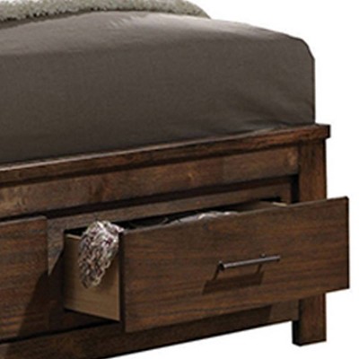 Oak Queen Bed with Storage and Upholstered Headboard