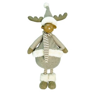 Northlight Standing Plush Moose with Matching Hat and Scarf Christmas Figure - 24.75" - Beige - 1 of 3