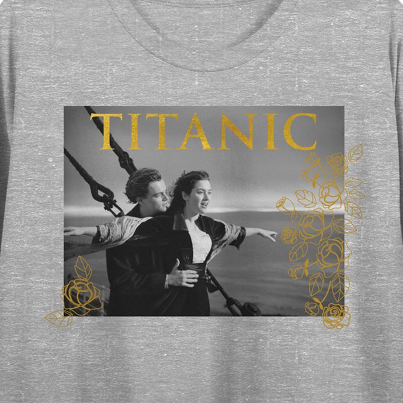 Titanic Jack & Rose Flying Pose Juniors Gray Melange Crop T-shirt, 2 of 3