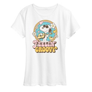 Women's - Peanuts - Feelin' Groovy Snoopy and Woodstock Short Sleeve Graphic T-Shirt - 1 of 4