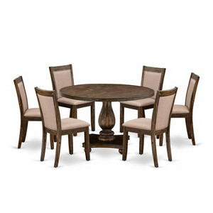 HomeStock 7-Piece Distressed Jacobean Finish Solid Wood Top Dining Table with 6-Parson Chairs - 1 of 4