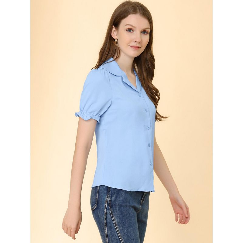 Allegra K Women's Collar Button Front Short Sleeves Work Shirts, 4 of 5