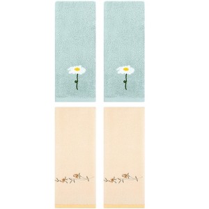 REGALWOVEN 4 Pcs Floral Pattern Cotton Bathroom Hand Towel - 1 of 4