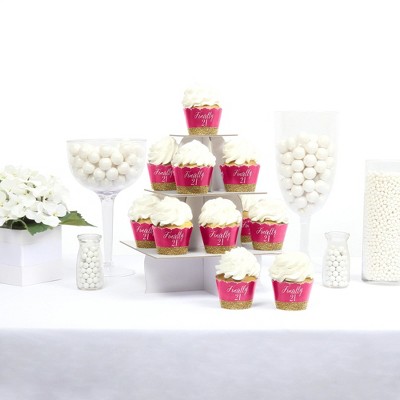 Pink and Gold Finally 21 Cupcake Wrappers Set of 12