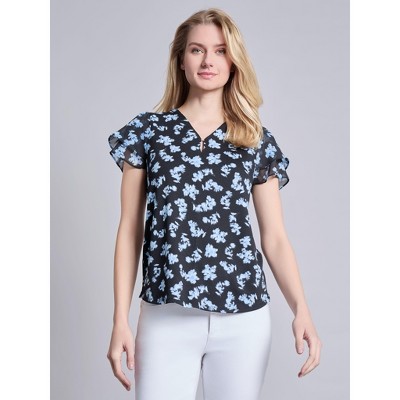 Jones New York Double Flutter Sleeve V-Neck Top